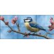 Tile mural with blue tit, blossoming branch, and light blue sky